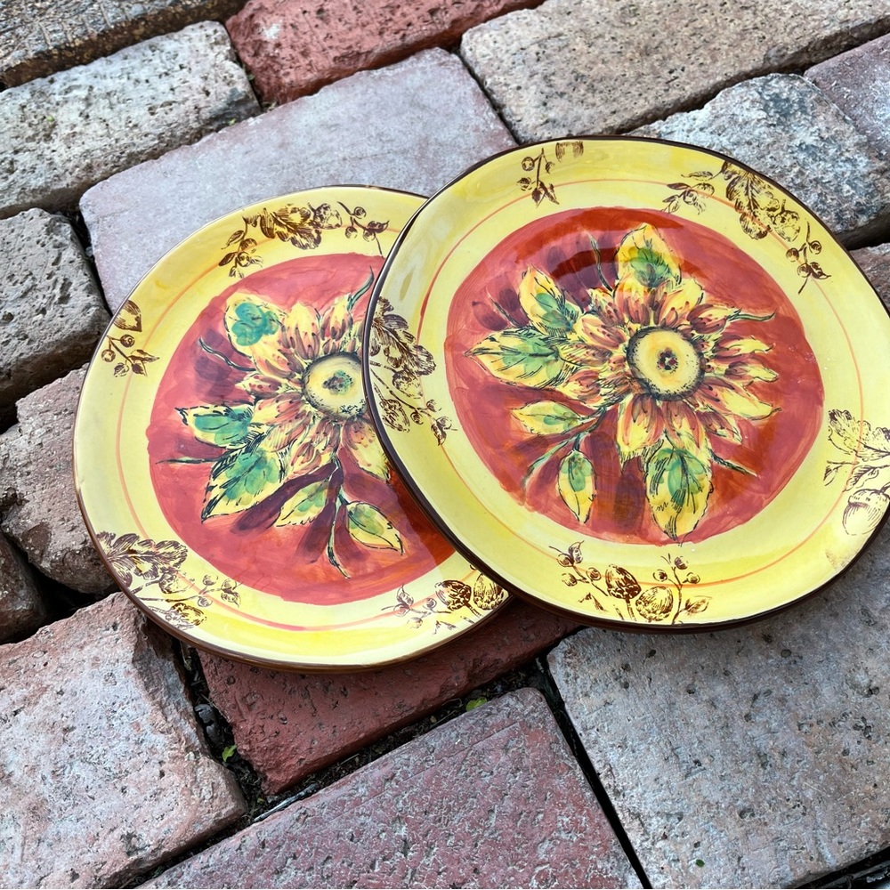 2 sunflower Orange Rooster plates